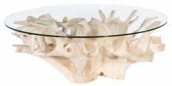 Teak Wood Root Coffee Table with Glass Top